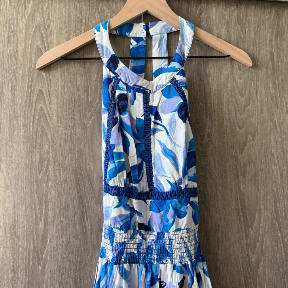Abel The Label Maxi Dress Womens XS Blue Floral Boho Halter Backless Flowy - Picture 2 of 8
